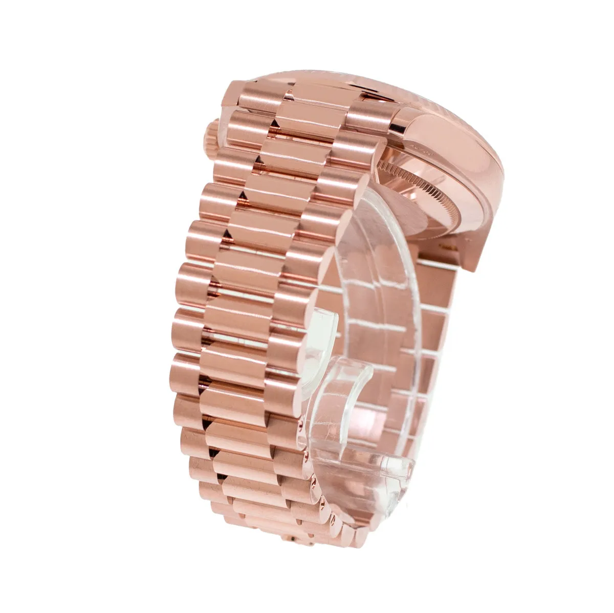 Rolex Day-Date 40mm Everose Gold White Roman Dial Fluted Bezel 228235