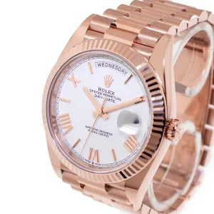 Rolex Day-Date 40mm Everose Gold White Roman Dial Fluted Bezel 228235