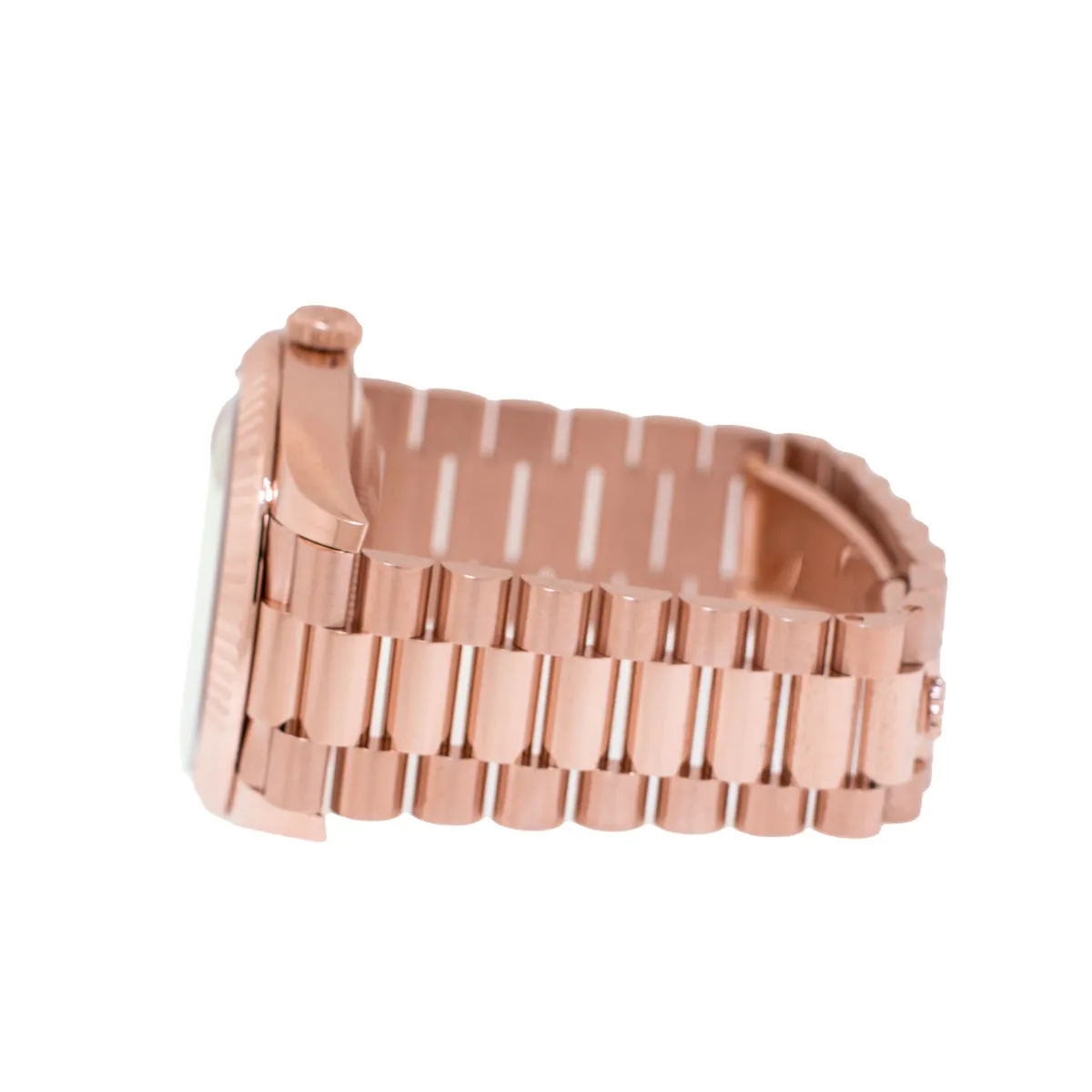 Rolex Day-Date 40mm Everose Gold White Roman Dial Fluted Bezel 228235