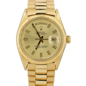 Rolex Day-Date President 1803 Champagne Stick Patina 36mm 18K Yellow Gold Watch