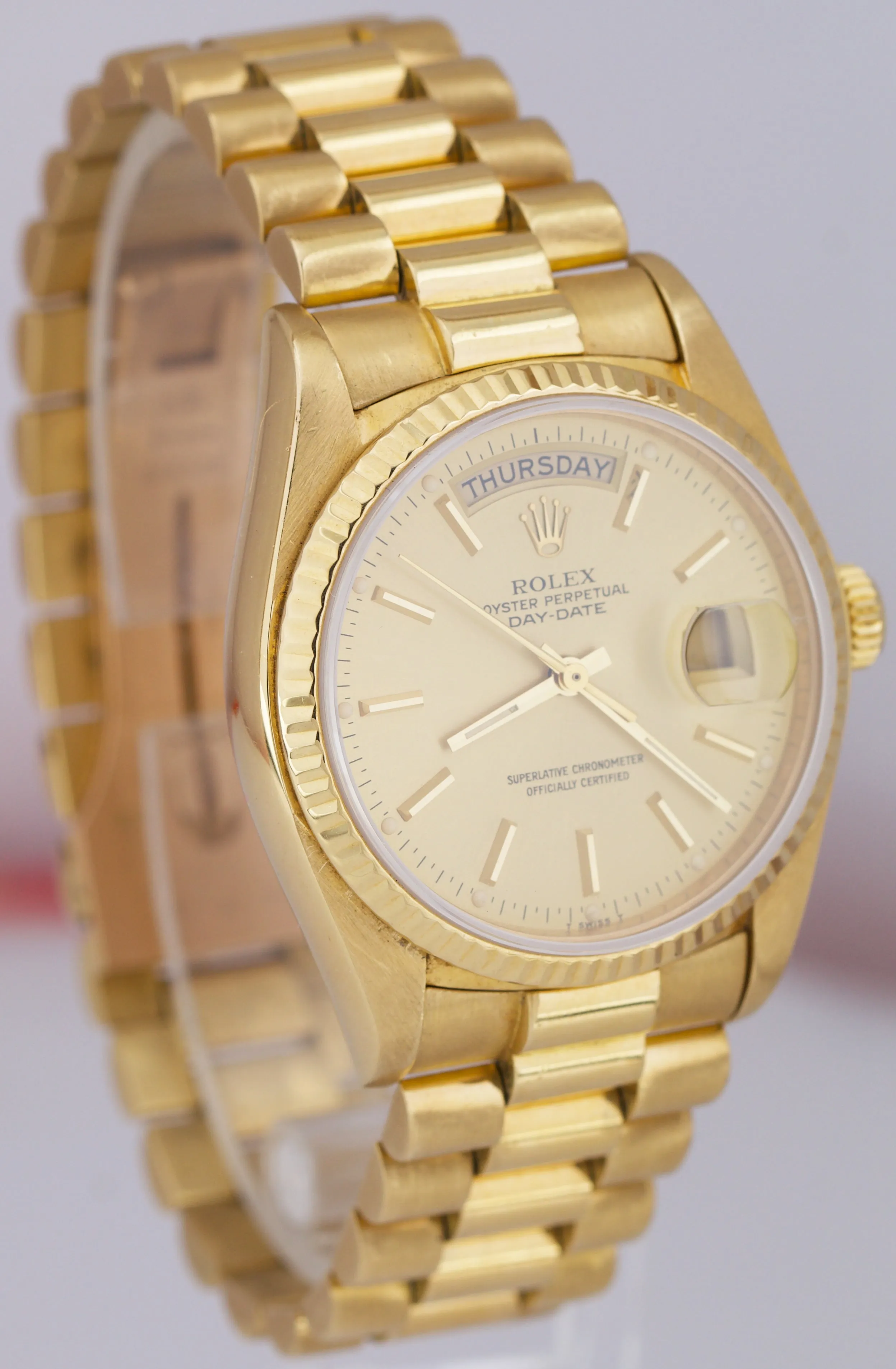 Rolex Day-Date President 18038 Champagne Stick 36mm 18K Yellow Gold Watch