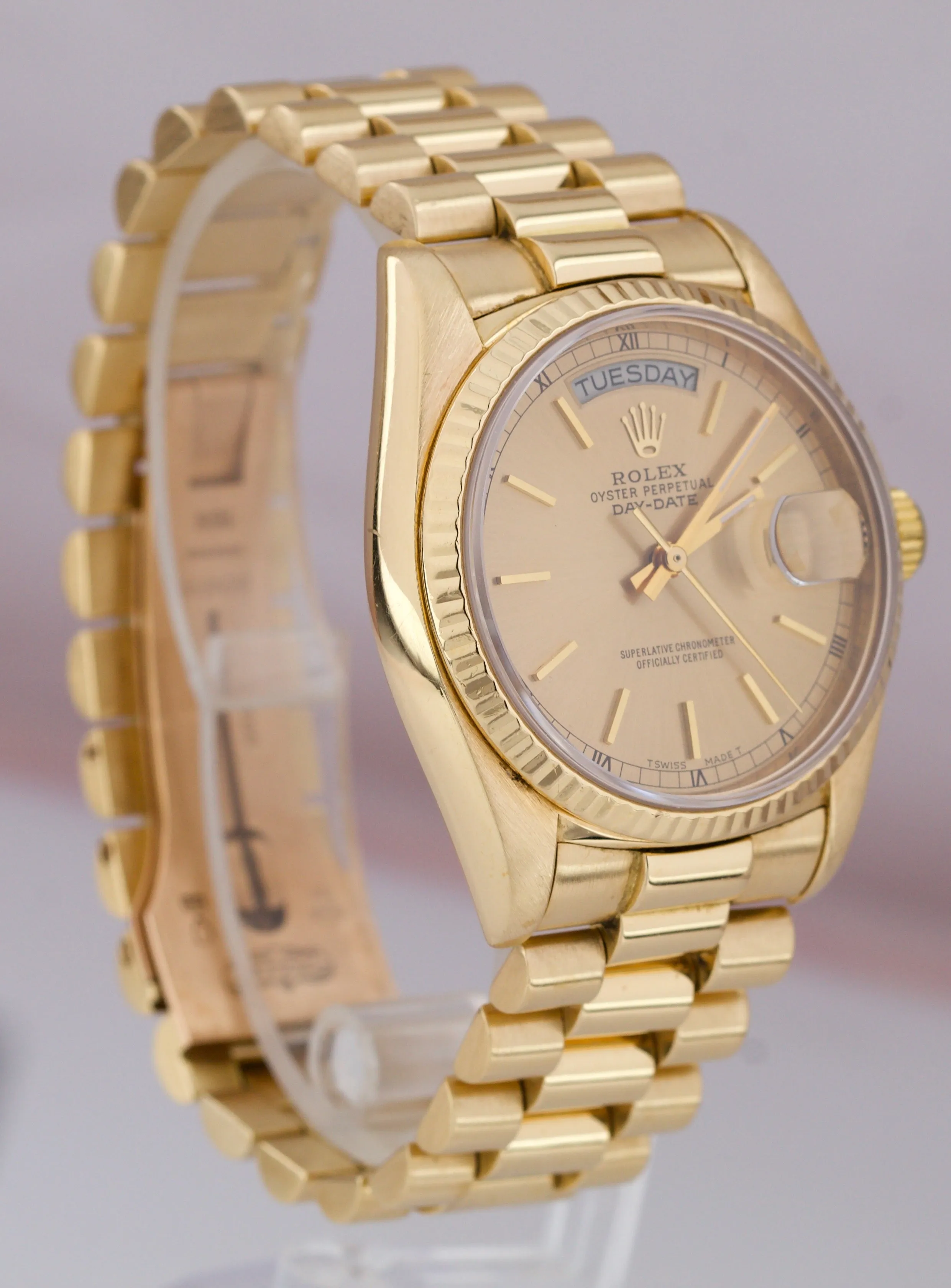 Rolex Day-Date President 18038 Champagne Stick 36mm 18K Yellow Gold Watch