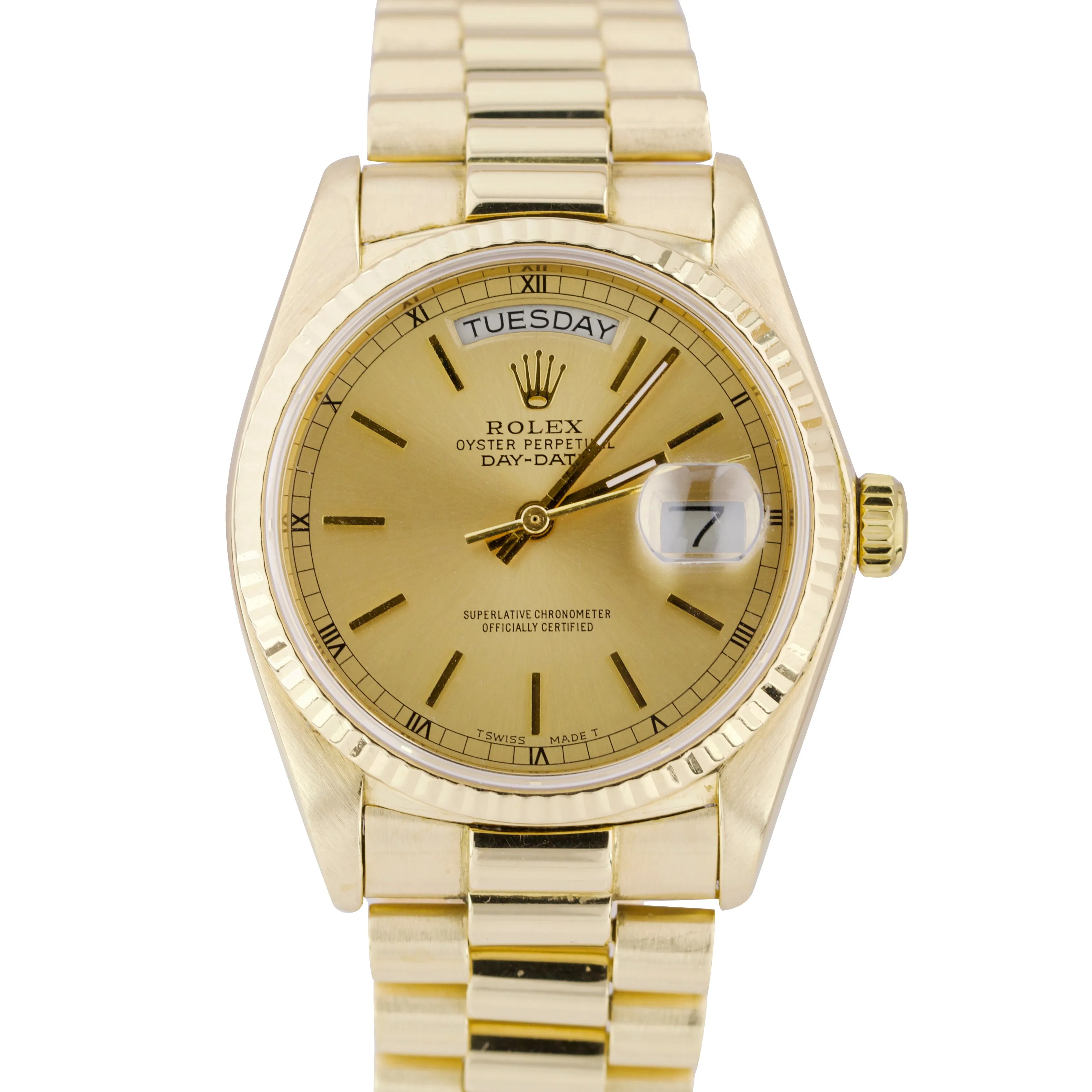 Rolex Day-Date President 18038 Champagne Stick 36mm 18K Yellow Gold Watch