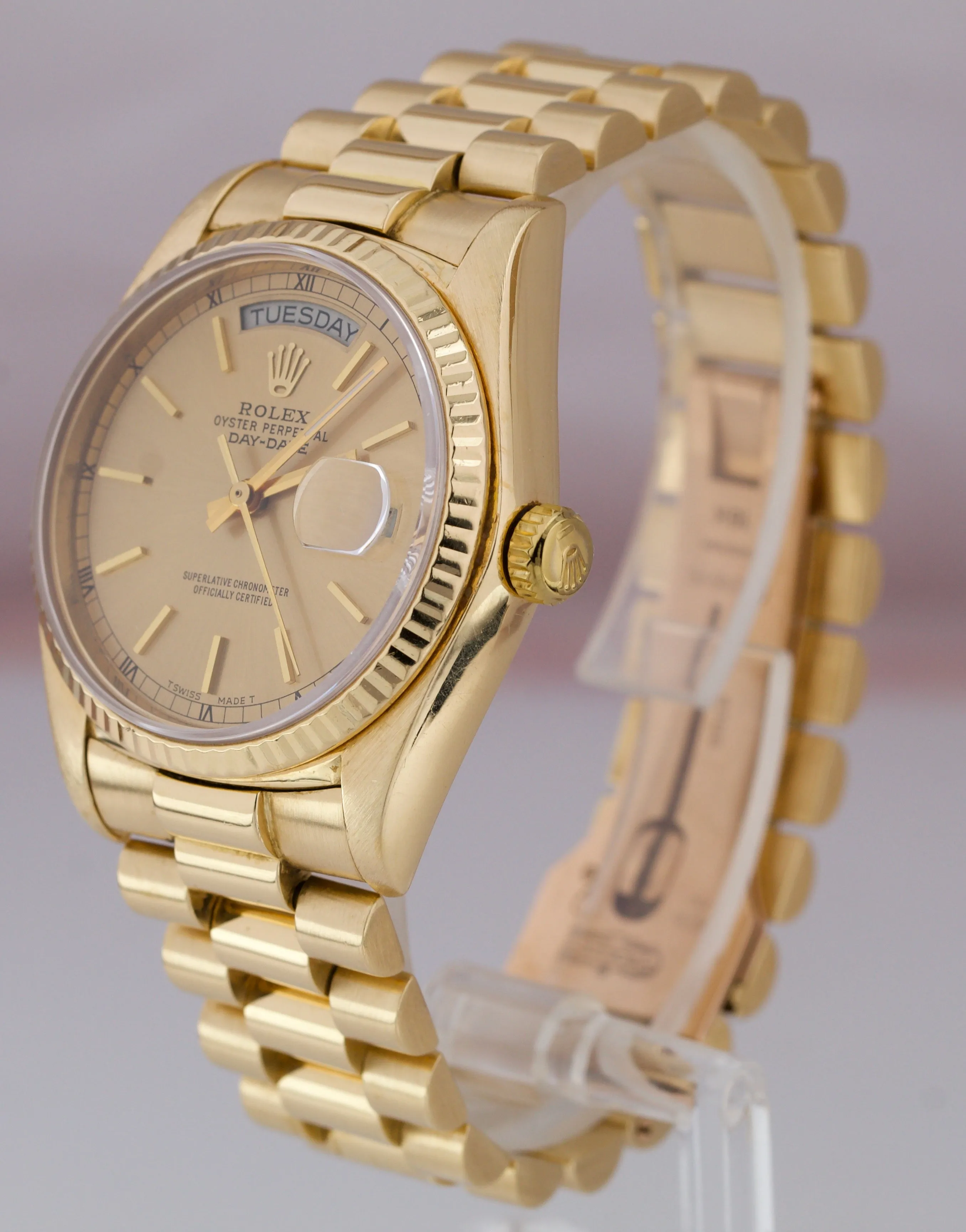 Rolex Day-Date President 18038 Champagne Stick 36mm 18K Yellow Gold Watch