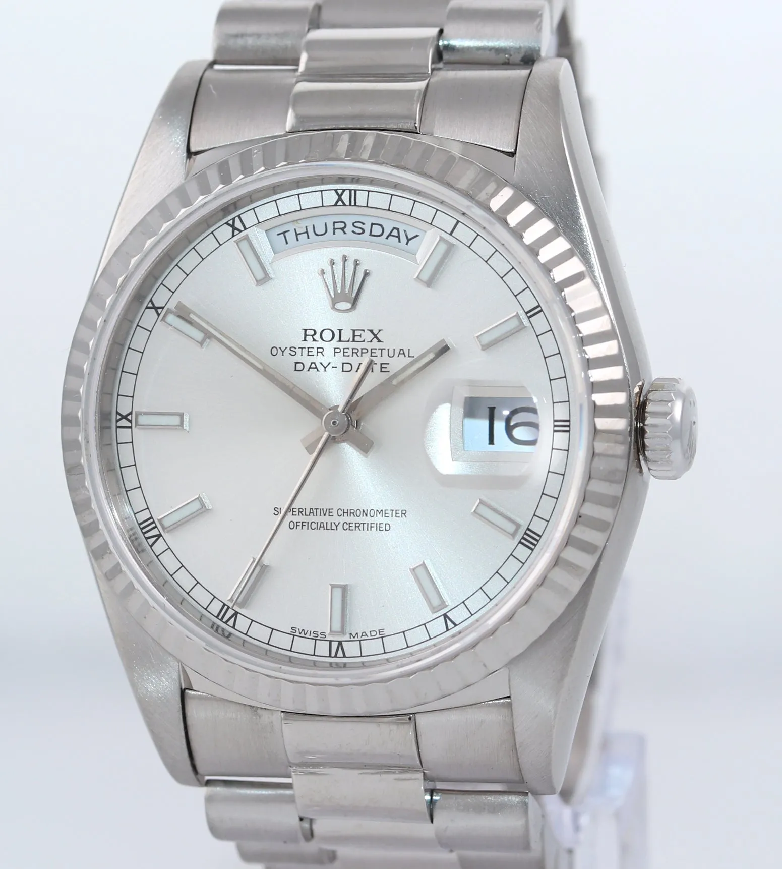 Rolex Day-Date President 18239 18K White Gold double quickset 36mm Silver Watch