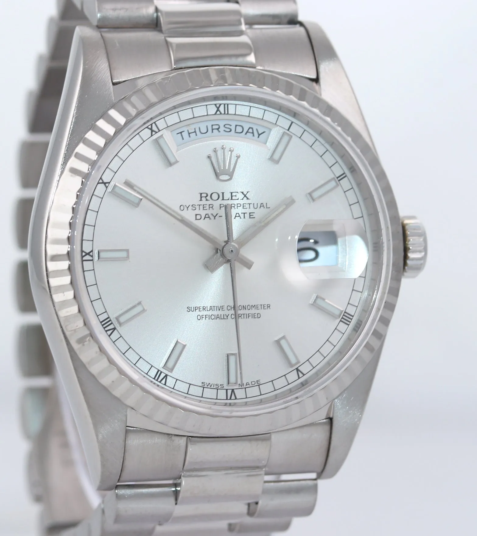 Rolex Day-Date President 18239 18K White Gold double quickset 36mm Silver Watch