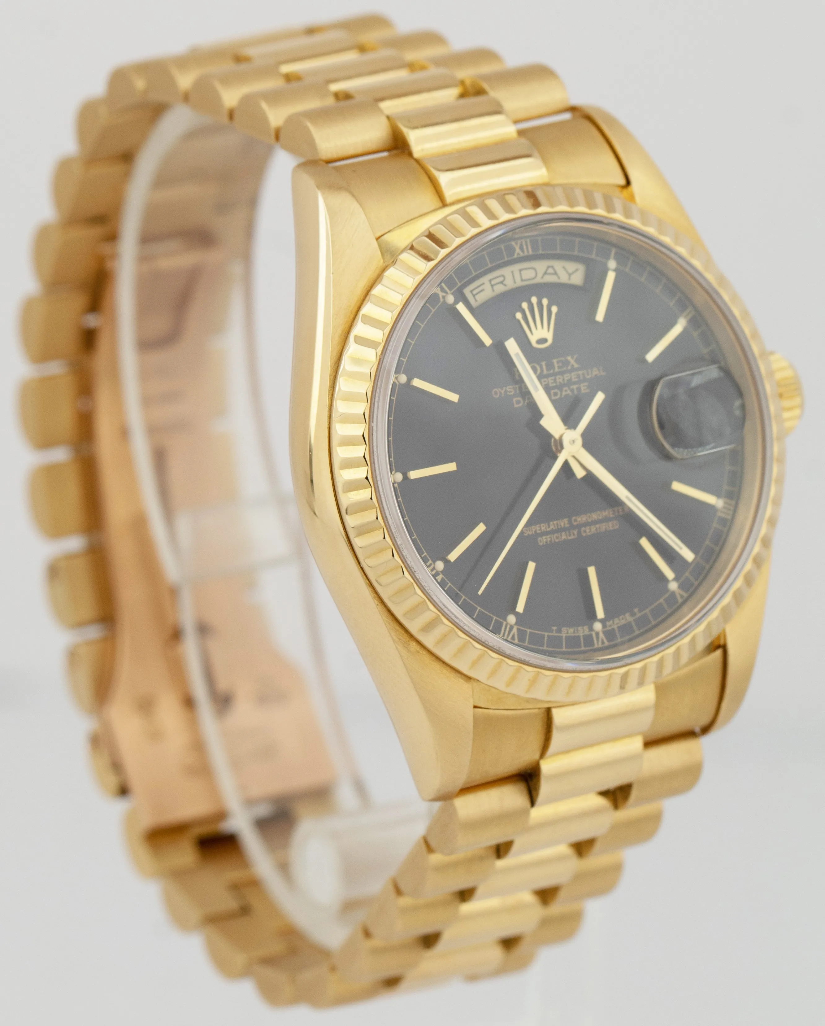 Rolex Day-Date President 36mm Black 18K Yellow Gold Double Quick Watch 18238