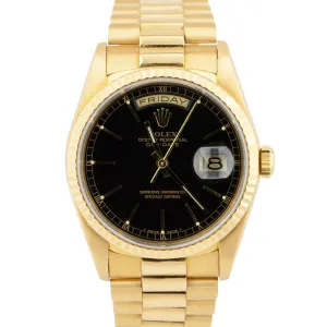 Rolex Day-Date President 36mm Black 18K Yellow Gold Double Quick Watch 18238