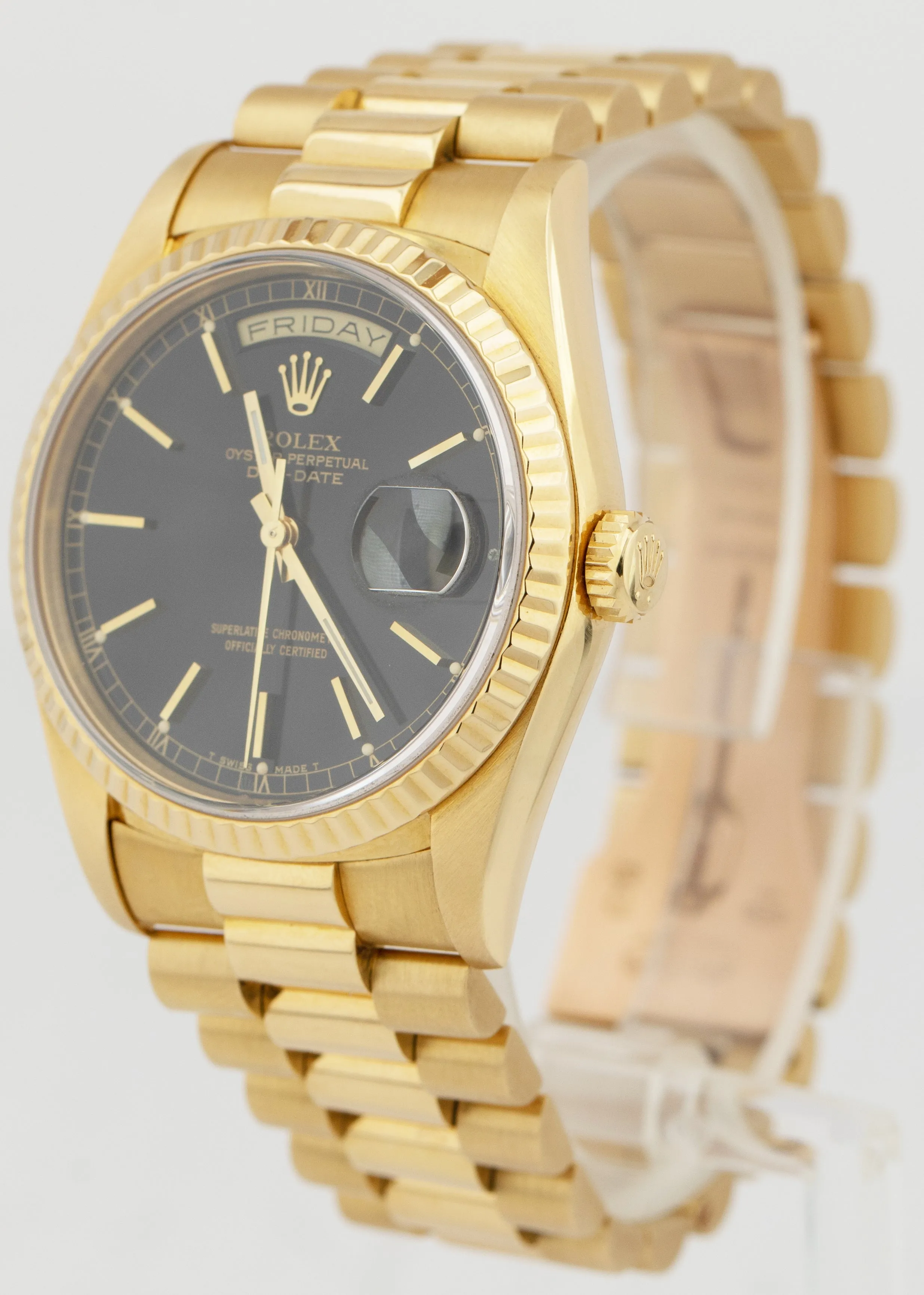 Rolex Day-Date President 36mm Black 18K Yellow Gold Double Quick Watch 18238