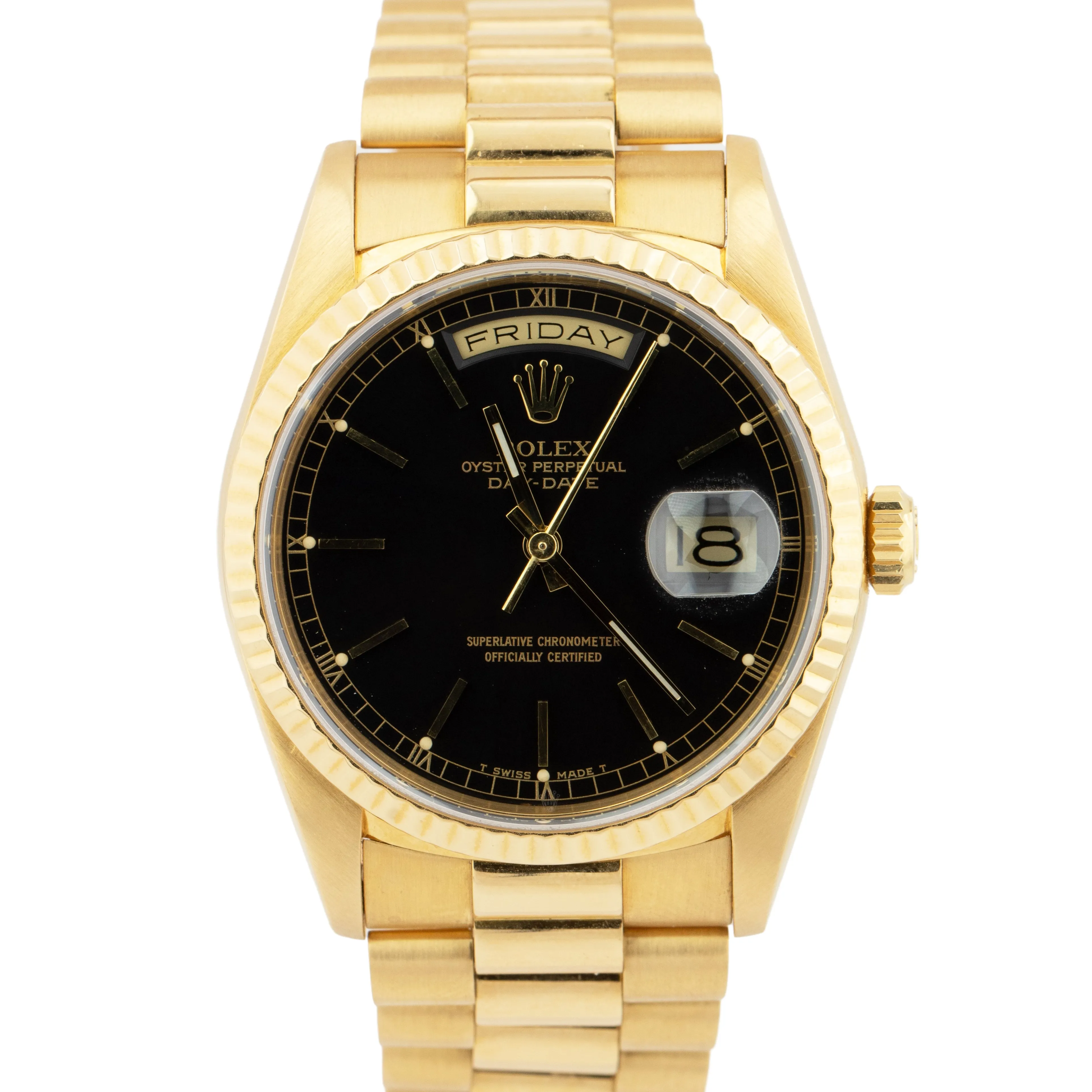 Rolex Day-Date President 36mm Black 18K Yellow Gold Double Quick Watch 18238