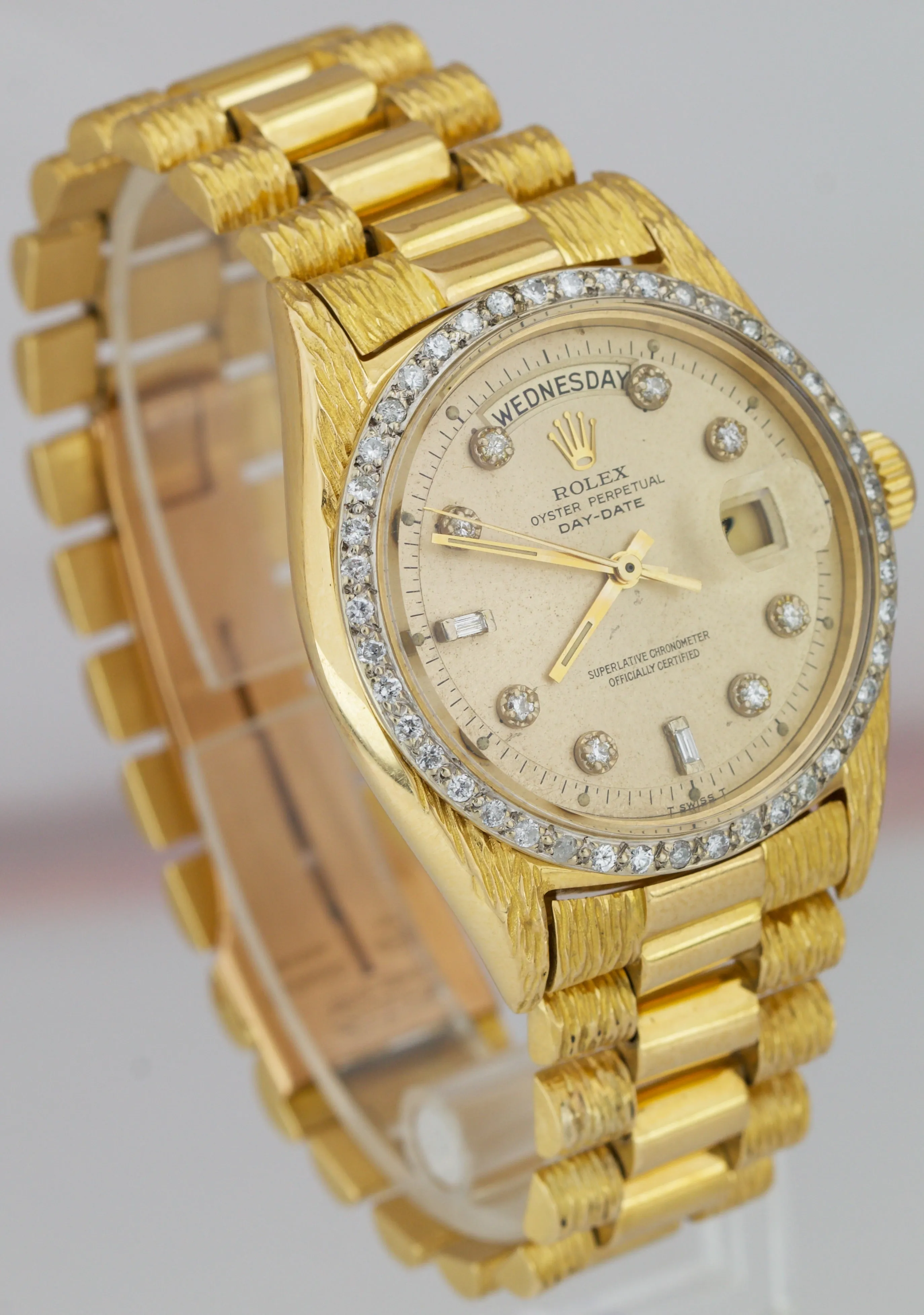 Rolex Day-Date President 36mm DIAMOND BEZEL 18K Yellow Gold Pie-Pan Watch 1803