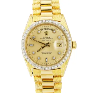 Rolex Day-Date President 36mm DIAMOND BEZEL 18K Yellow Gold Pie-Pan Watch 1803