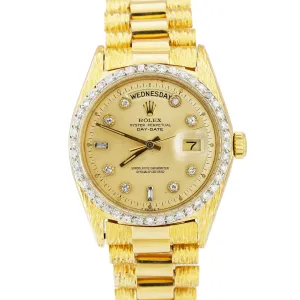 Rolex Day-Date President 36mm DIAMOND BEZEL 18K Yellow Gold Pie-Pan Watch 1803