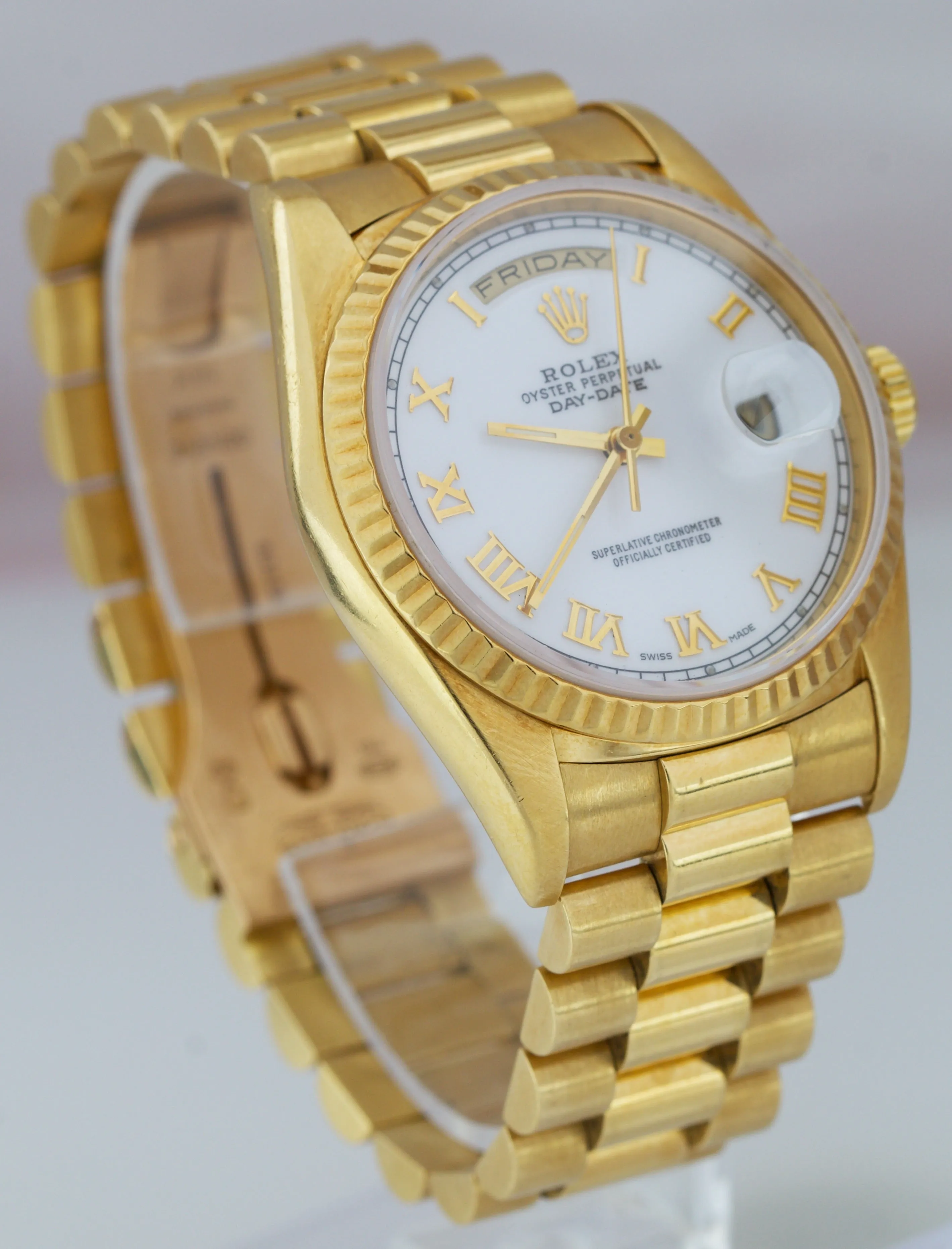 Rolex Day-Date President 36mm White Roman Double Quickset 18K Yellow Gold 18238