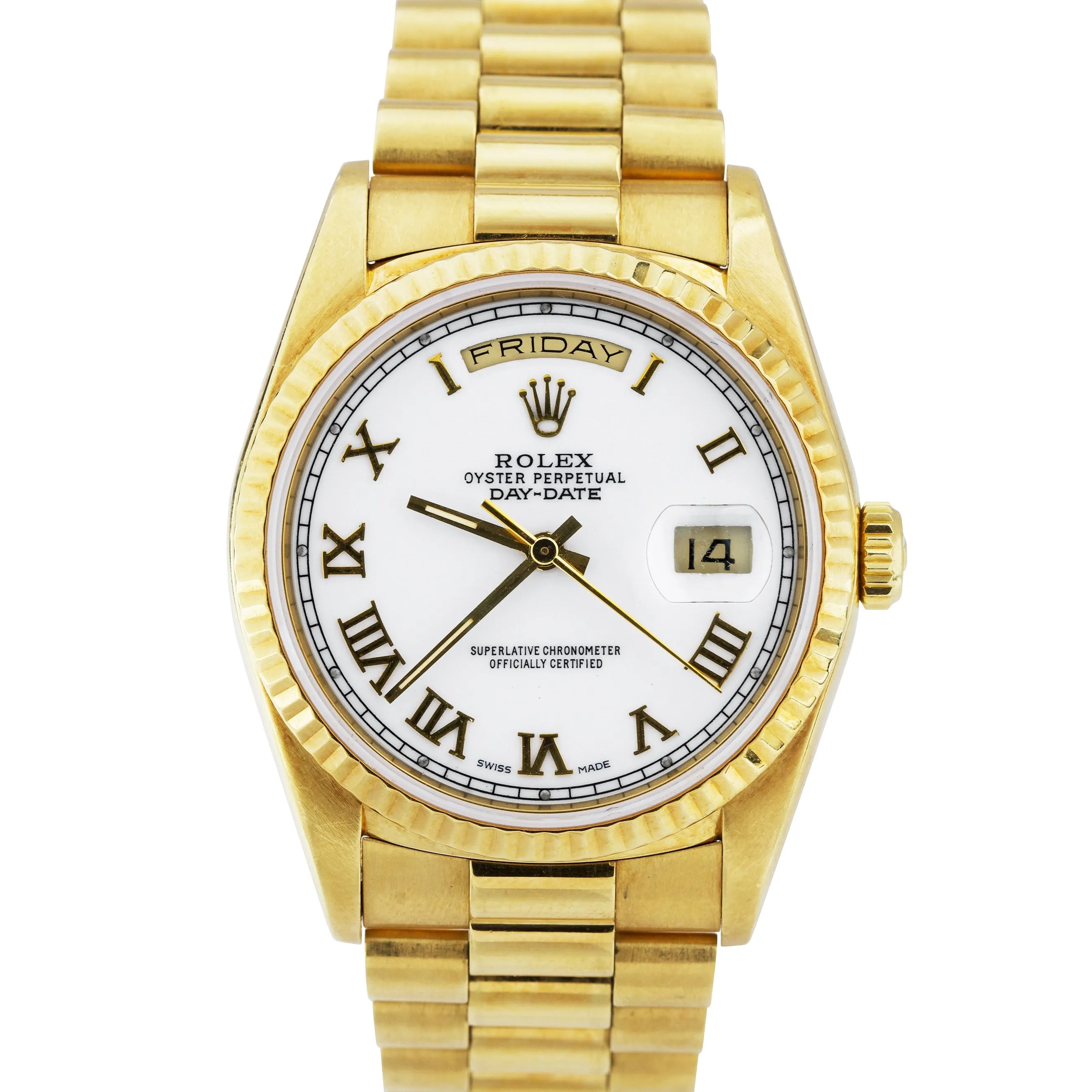 Rolex Day-Date President 36mm White Roman Double Quickset 18K Yellow Gold 18238