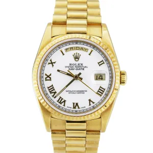 Rolex Day-Date President 36mm White Roman Double Quickset 18K Yellow Gold 18238