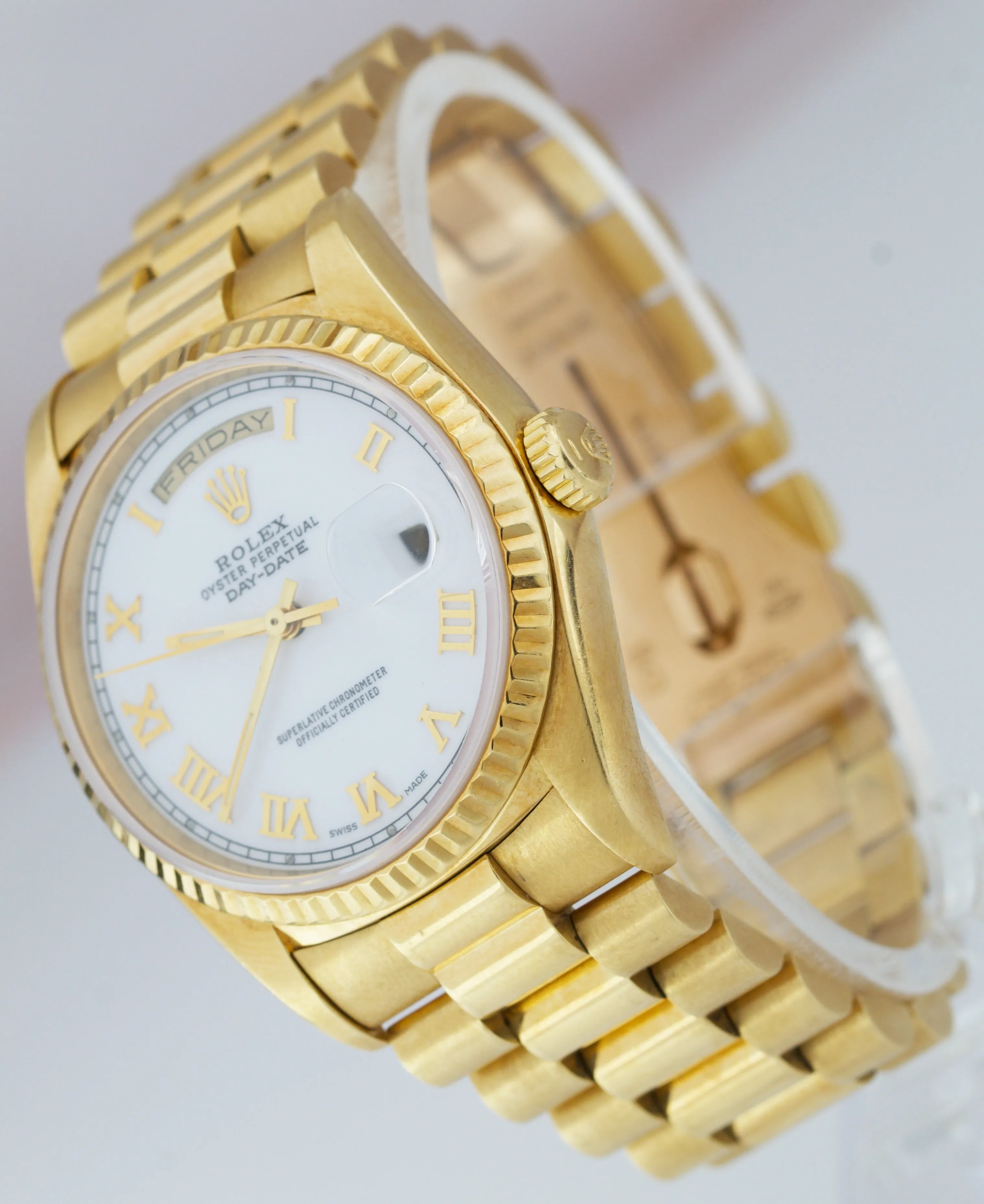 Rolex Day-Date President 36mm White Roman Double Quickset 18K Yellow Gold 18238