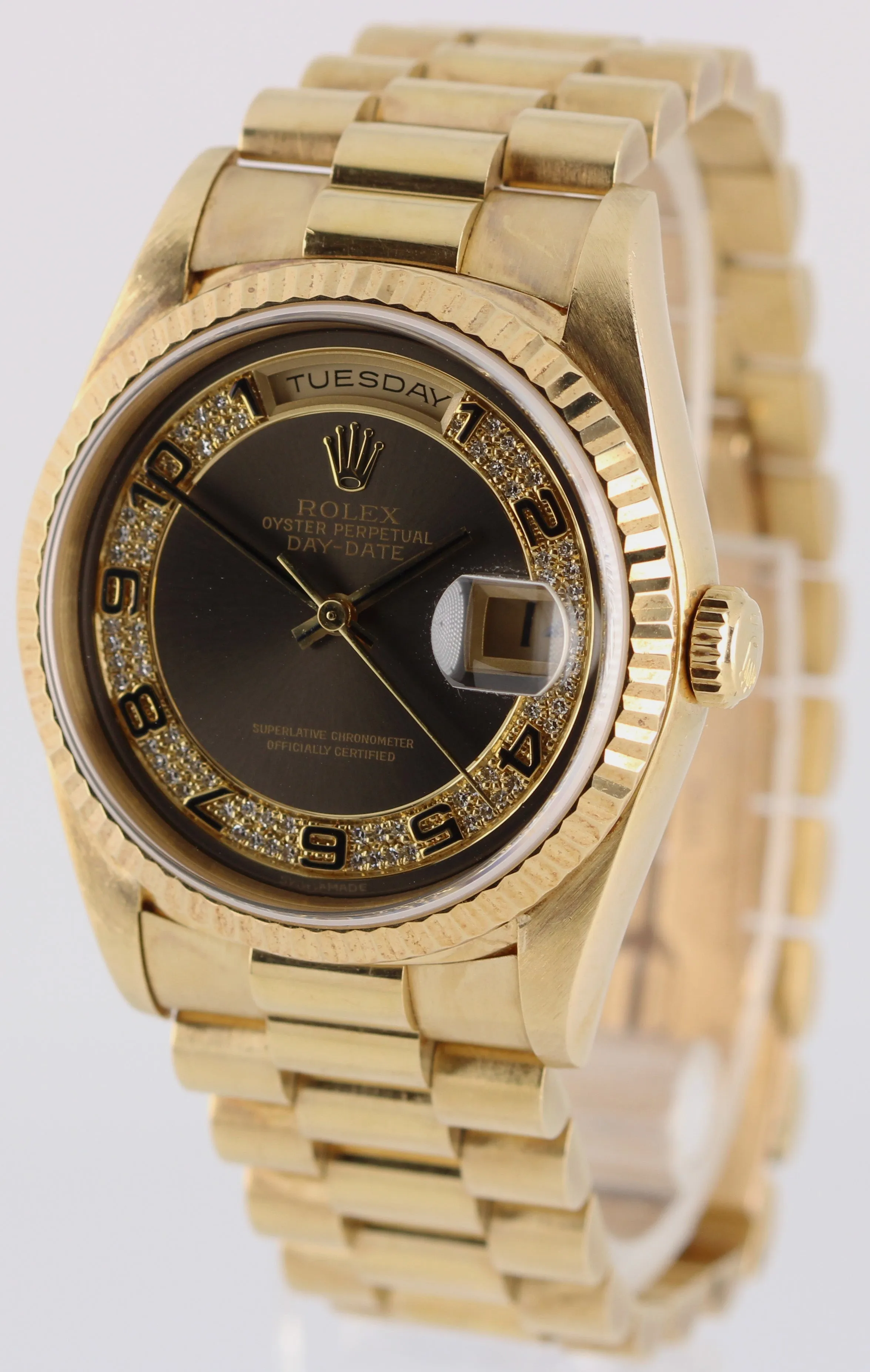 Rolex Day-Date President PAPERS 18k Gold Myriad Bronze DIAMOND 36mm 18238 Watch
