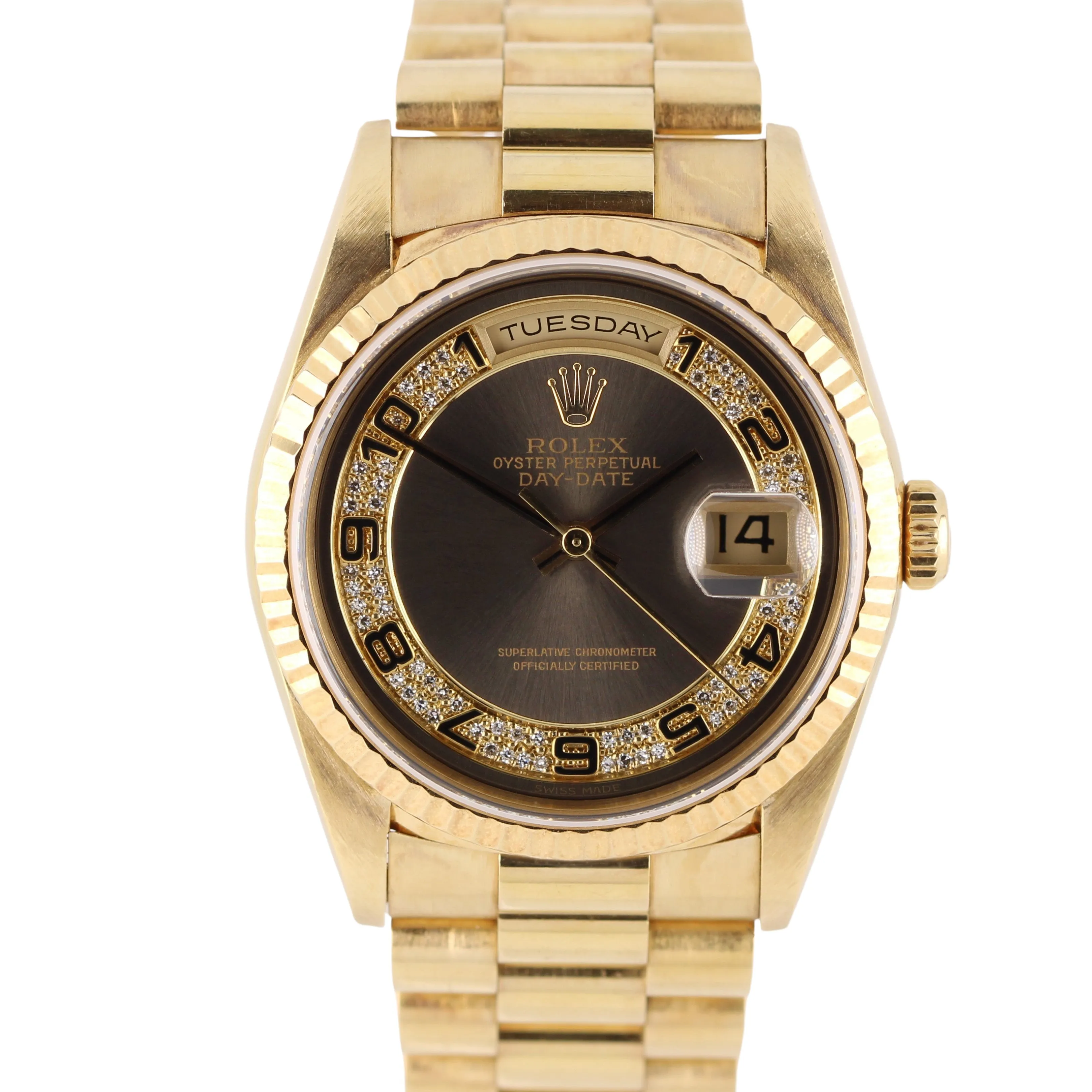 Rolex Day-Date President PAPERS 18k Gold Myriad Bronze DIAMOND 36mm 18238 Watch