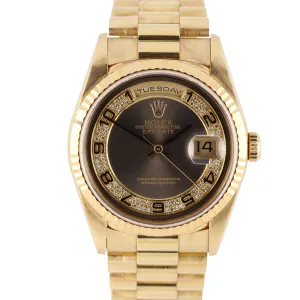 Rolex Day-Date President PAPERS 18k Gold Myriad Bronze DIAMOND 36mm 18238 Watch