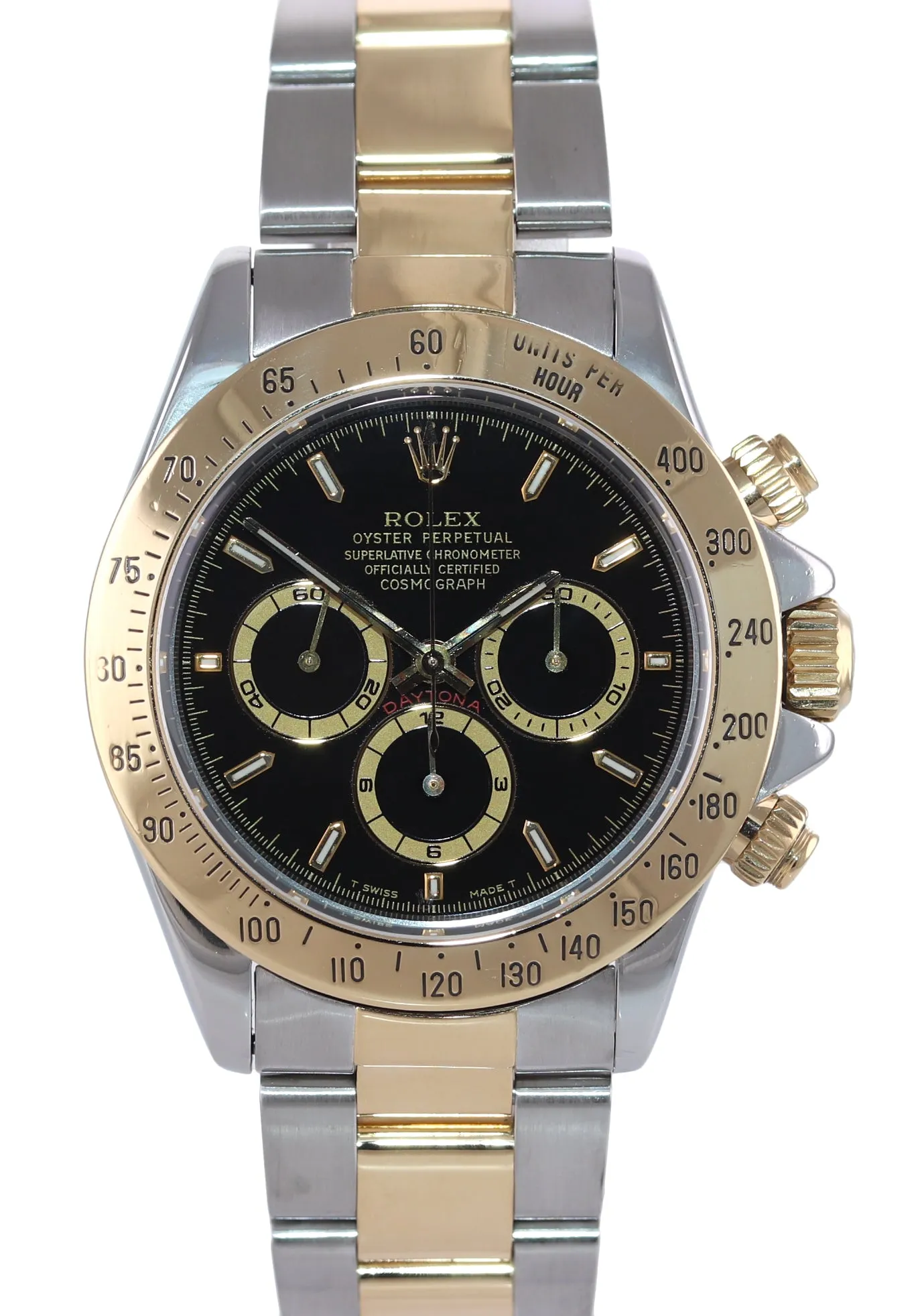Rolex Daytona 16523 Black Dial Zenith 18k Gold Steel Two Tone Chrono Watch Box