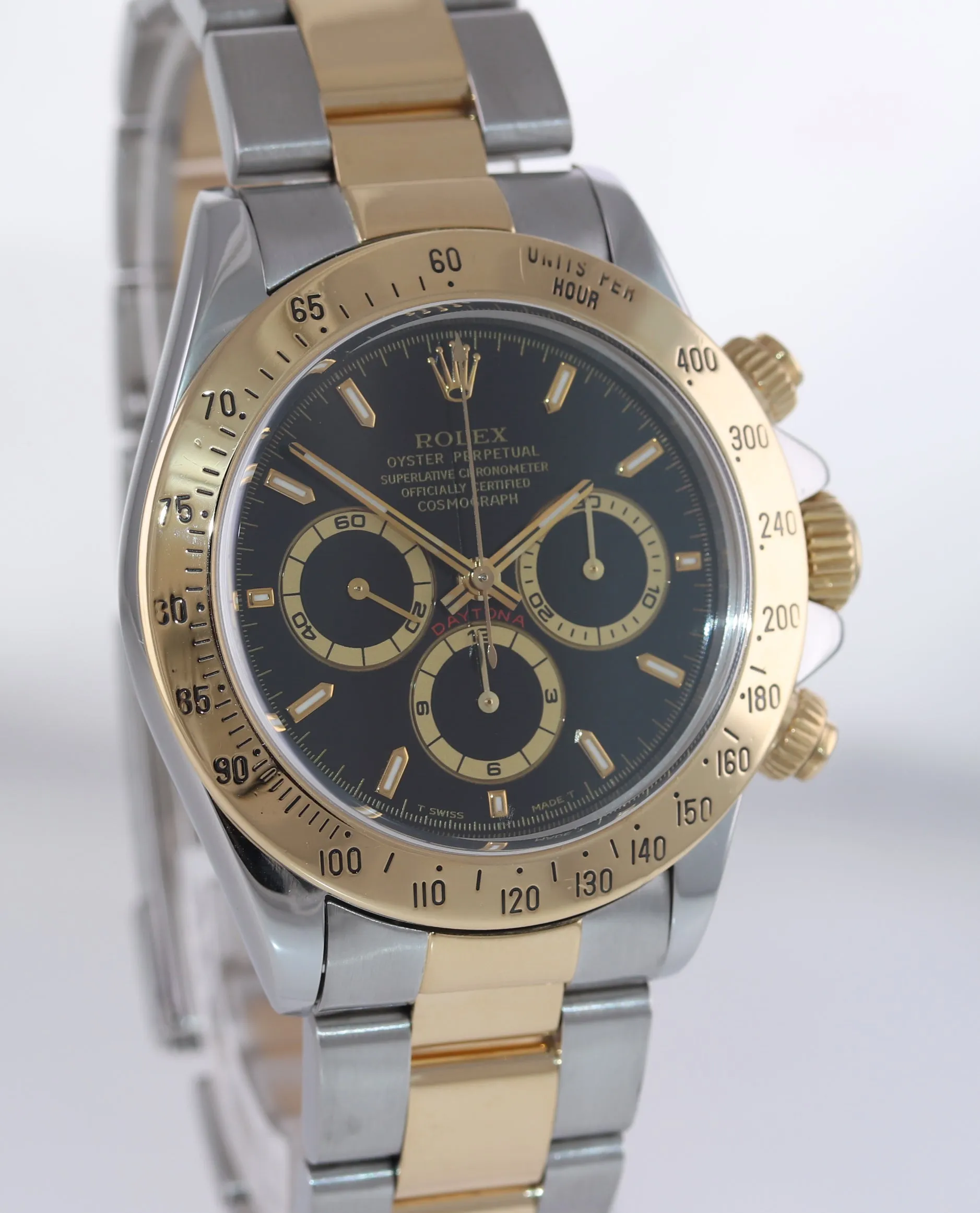 Rolex Daytona 16523 Black Dial Zenith 18k Gold Steel Two Tone Chrono Watch Box