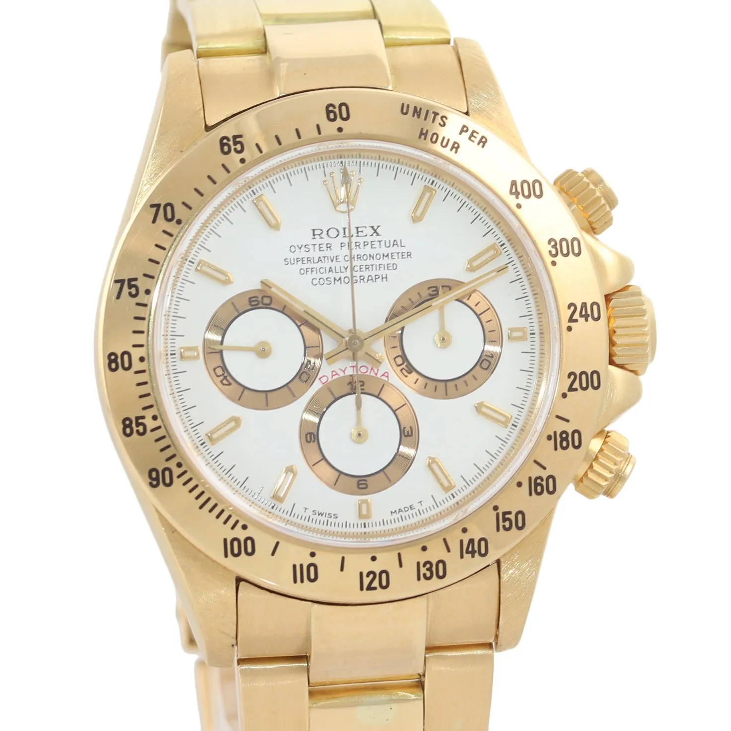 Rolex Daytona 16528 Zenith 40mm 18k Yellow Gold White Dial Chrono Watch