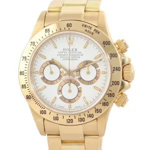 Rolex Daytona 16528 Zenith 40mm 18k Yellow Gold White Dial Chrono Watch
