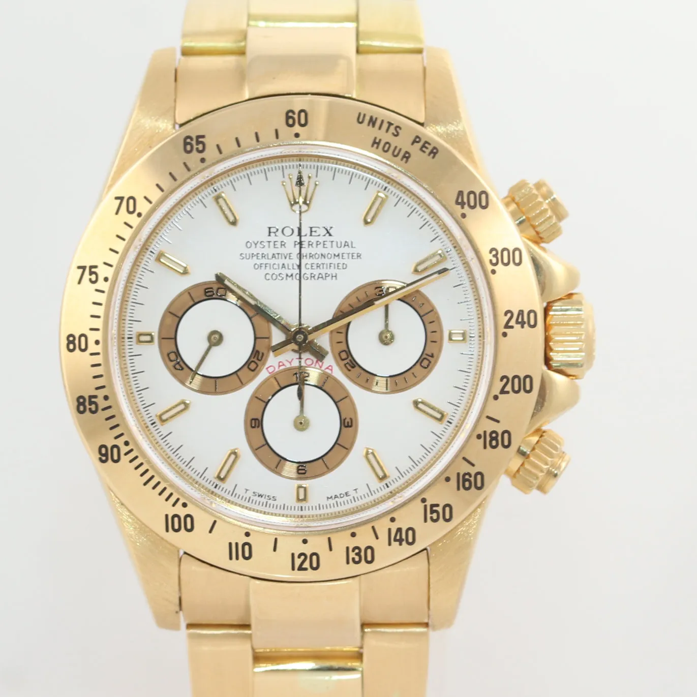 Rolex Daytona 16528 Zenith 40mm 18k Yellow Gold White Dial Chrono Watch