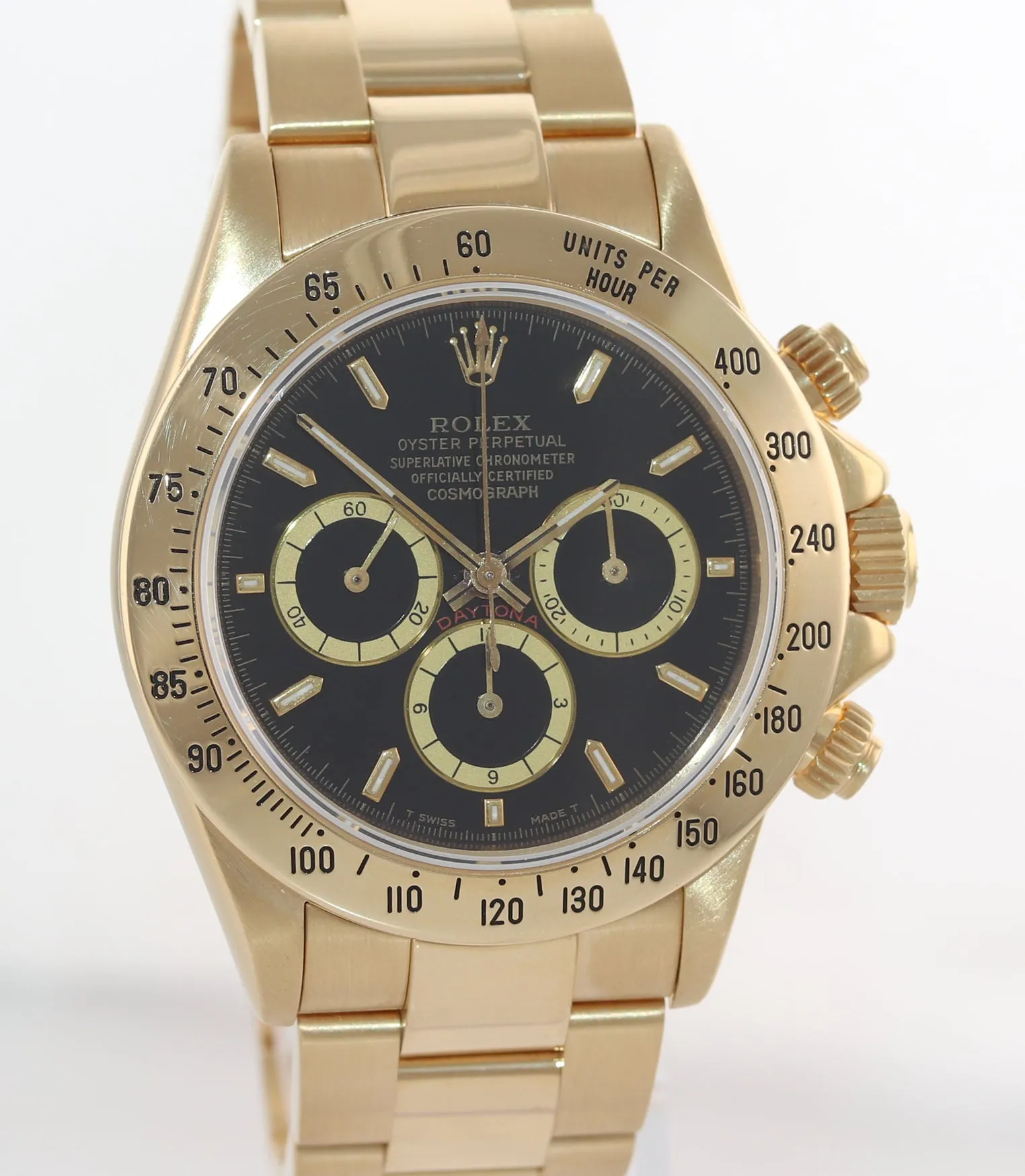 Rolex Daytona 16528 Zenith Black Inverted 6 Yellow Gold W Serial Watch Box