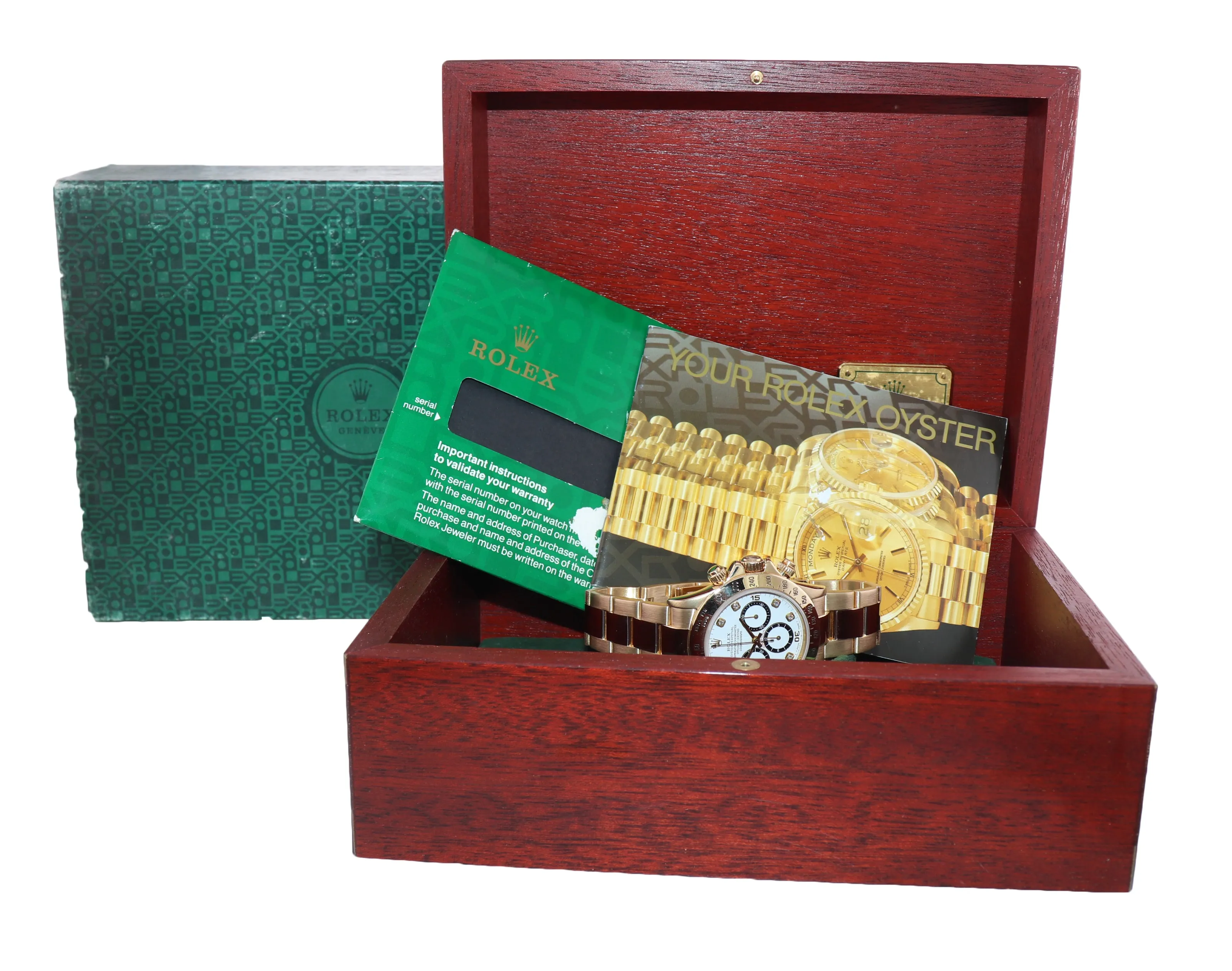 Rolex Daytona 16528 Zenith White Diamond 40mm Yellow Gold Inverted 6 Watch Box