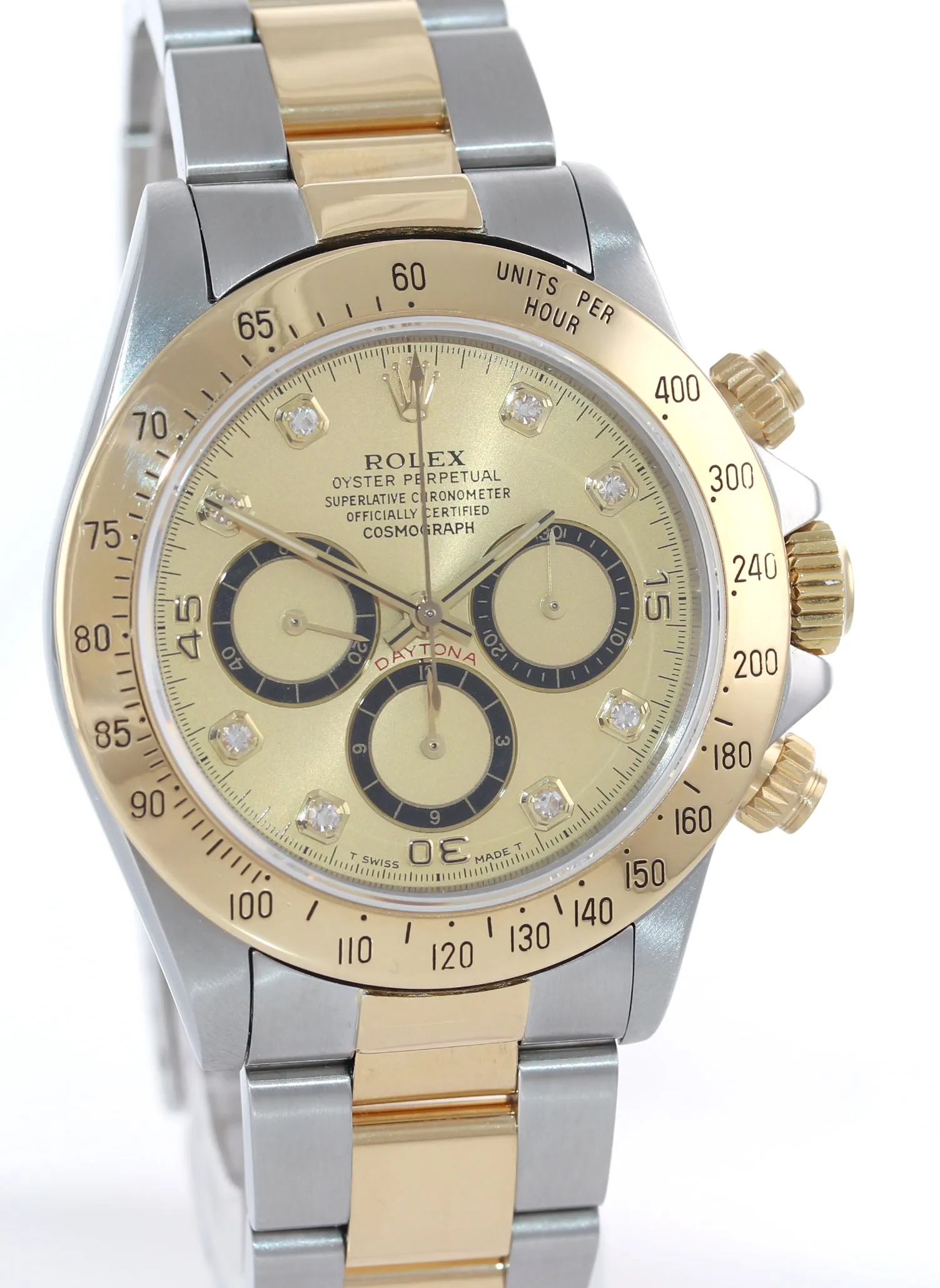 Rolex Daytona Zenith Inverted 6 Champagne Diamond 16523 18k Gold Steel Watch