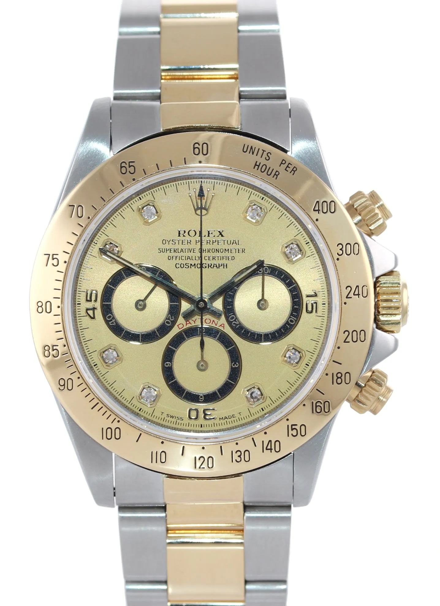 Rolex Daytona Zenith Inverted 6 Champagne Diamond 16523 18k Gold Steel Watch