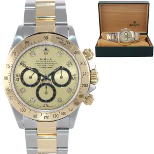 Rolex Daytona Zenith Inverted 6 Champagne Diamond 16523 18k Gold Steel Watch
