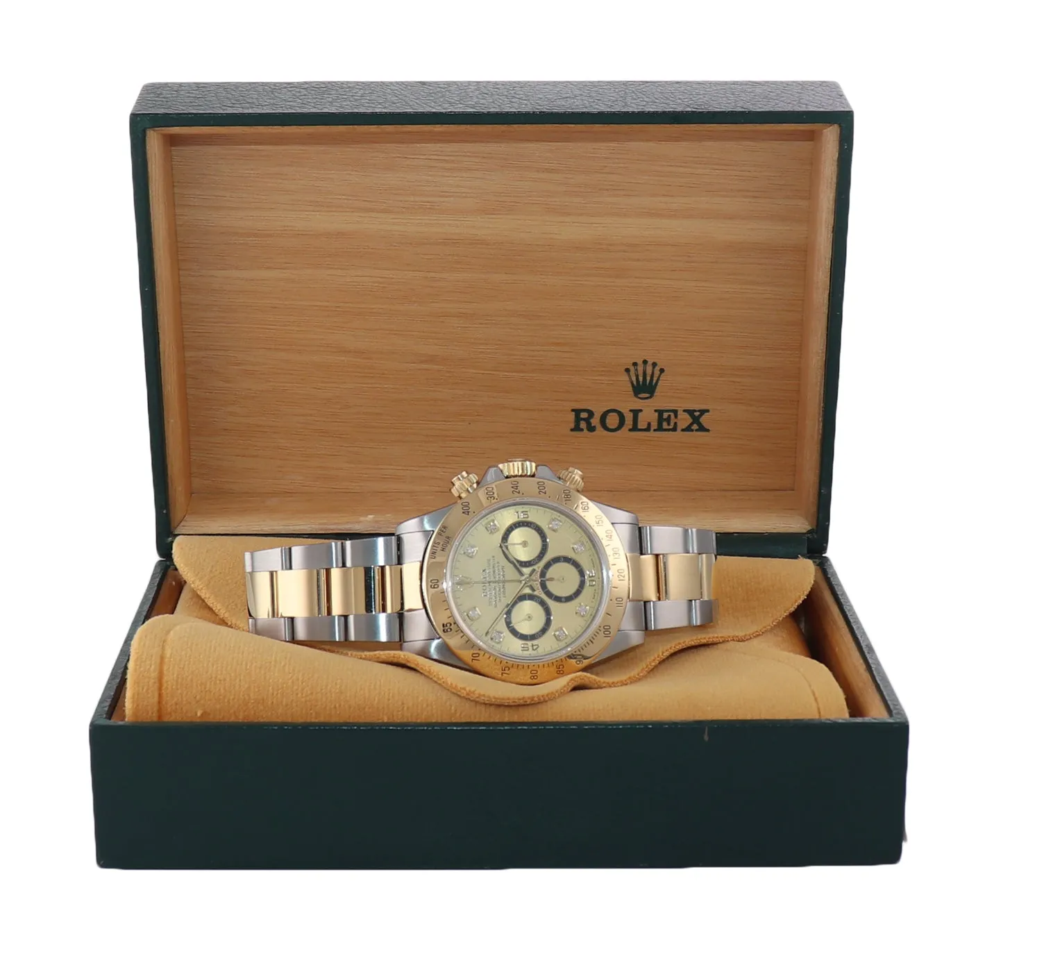 Rolex Daytona Zenith Inverted 6 Champagne Diamond 16523 18k Gold Steel Watch