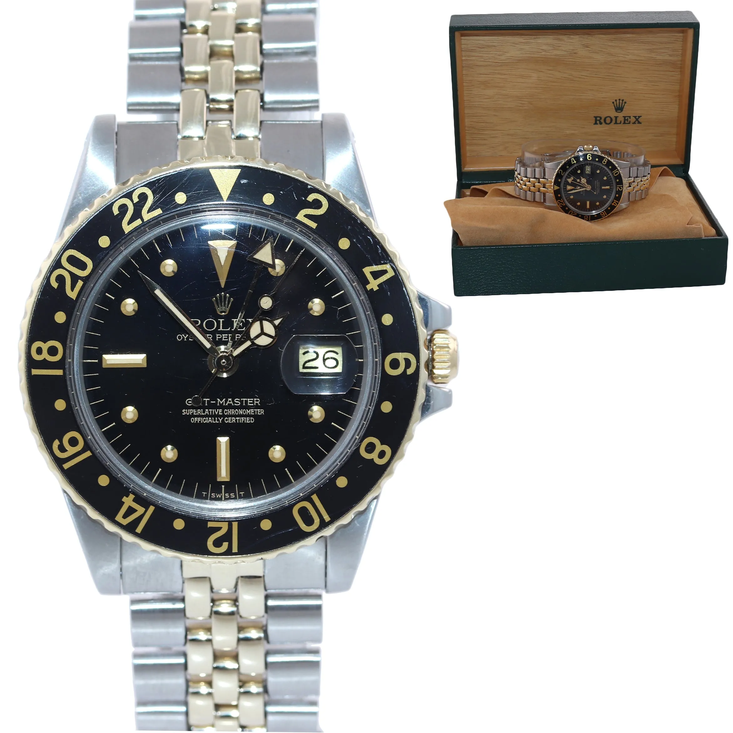 Rolex GMT-Master 1675 Jubilee Two-Tone Nipple Steel Gold Black Dial Watch Box