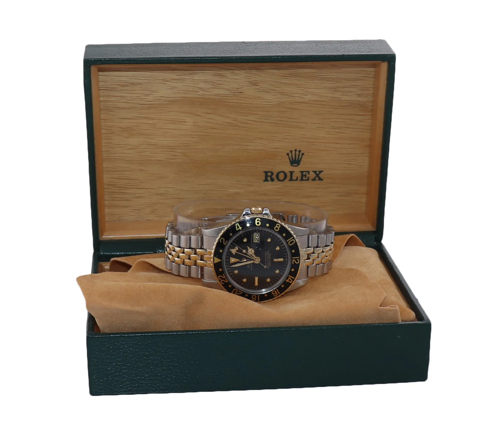 Rolex GMT-Master 1675 Jubilee Two-Tone Nipple Steel Gold Black Dial Watch Box