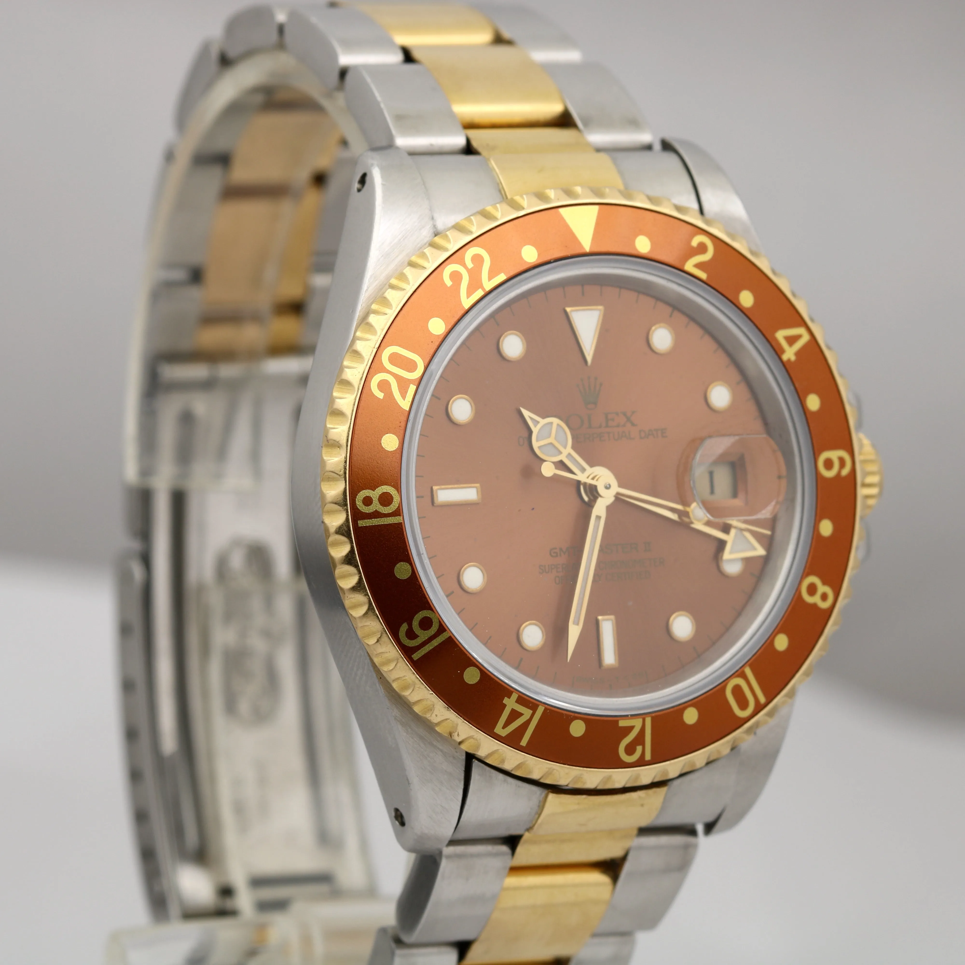 Rolex GMT-Master II Root Beer Brown Two-Tone 18K Gold Stainless Watch 16713