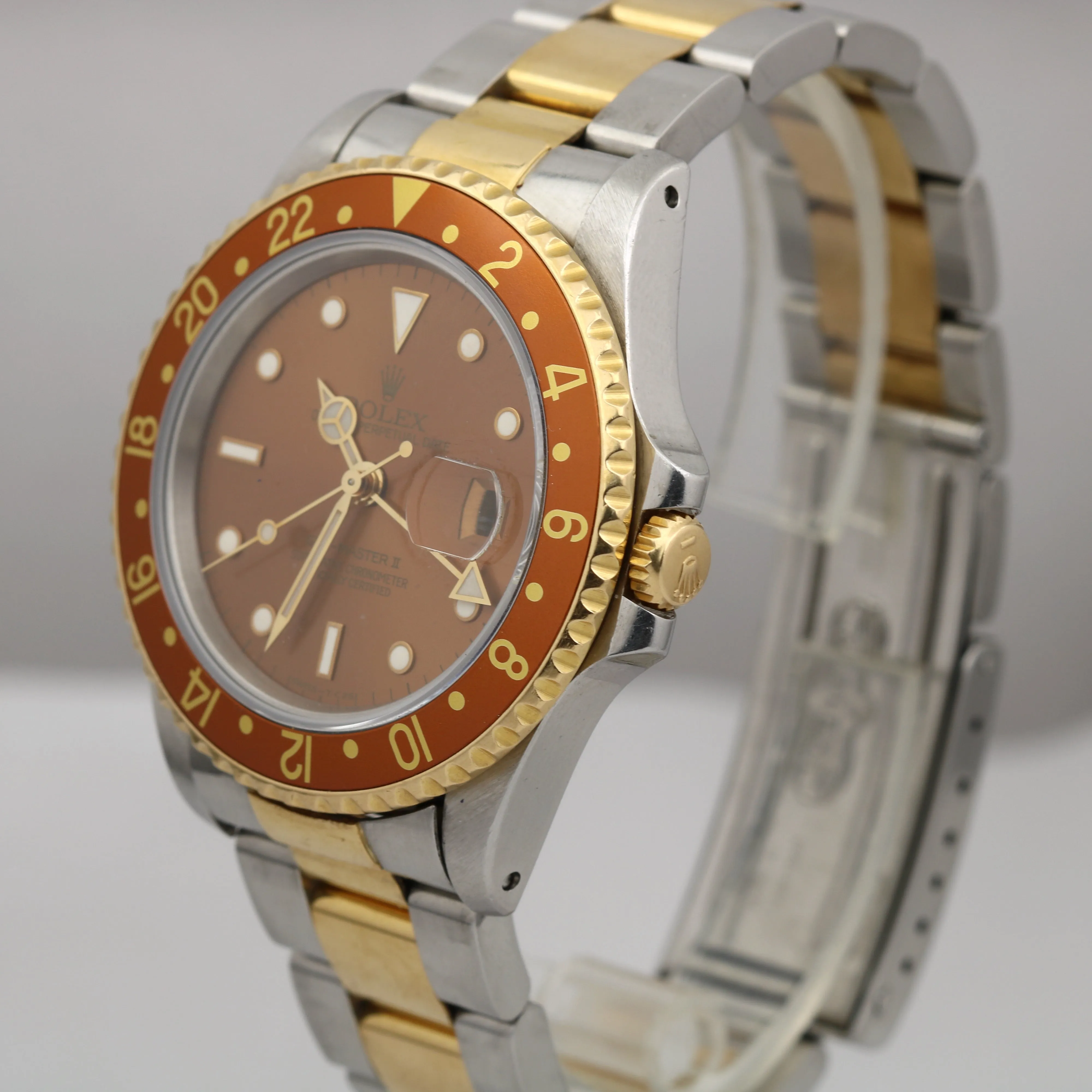Rolex GMT-Master II Root Beer Brown Two-Tone 18K Gold Stainless Watch 16713