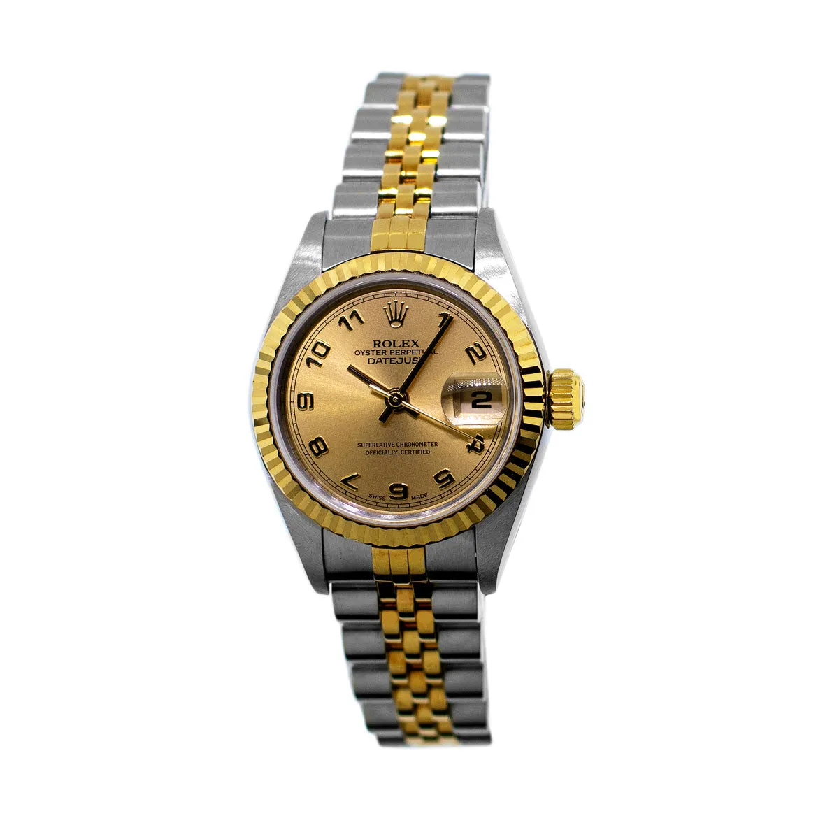 Rolex Lady-Datejust 26mm Yellow Gold & Steel Champagne Arabic Dial, Fluted Bezel 79173