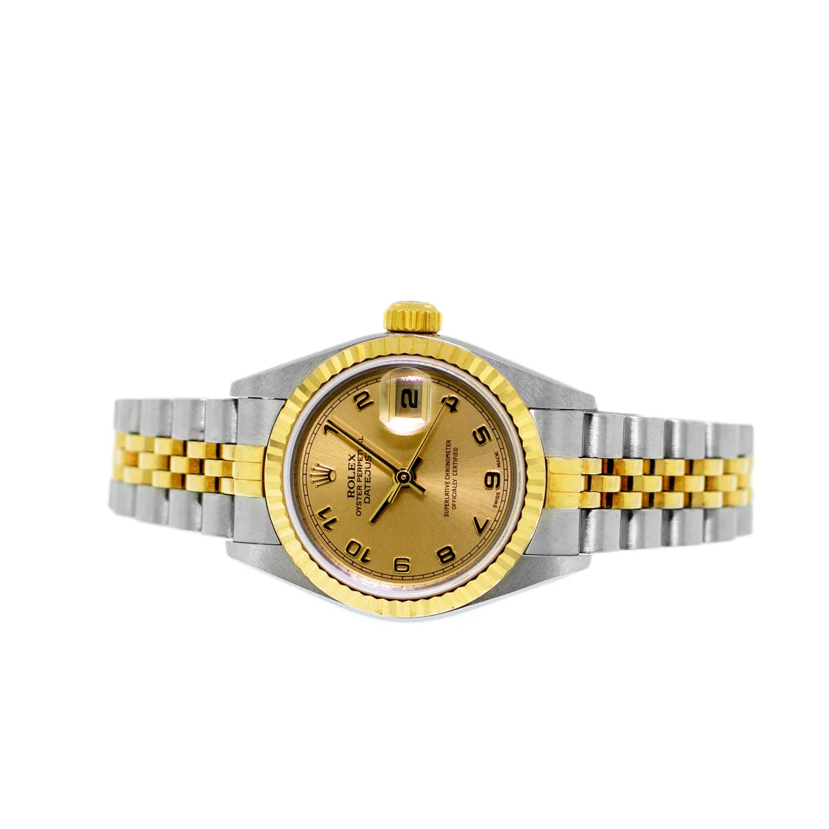 Rolex Lady-Datejust 26mm Yellow Gold & Steel Champagne Arabic Dial, Fluted Bezel 79173