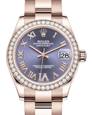 Rolex Lady-Datejust 31 Rose Gold Aubergine Roman Diamond VI Dial & Diamond Bezel Oyster Bracelet 278285RBR