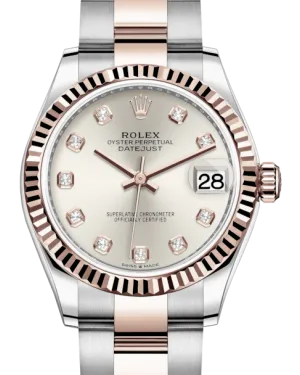 Rolex Lady-Datejust 31 Rose Gold/Steel Silver Diamond Dial & Fluted Bezel Oyster Bracelet 278271