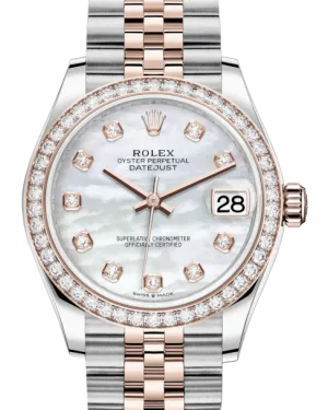 Rolex Lady-Datejust 31 Rose Gold/Steel White Mother of Pearl Diamond Dial & Diamond Bezel Jubilee Bracelet 278381RBR -