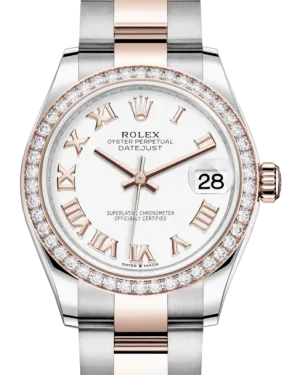 Rolex Lady-Datejust 31 Rose Gold/Steel White Roman Dial & Diamond Bezel Oyster Bracelet 278381RBR