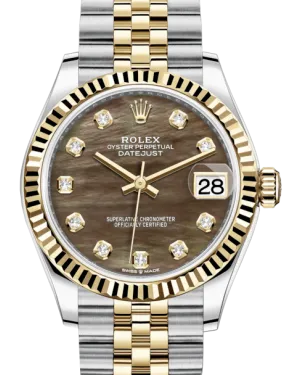Rolex Lady-Datejust 31 Yellow Gold/Steel Black Mother of Pearl Diamond Dial & Fluted Bezel Jubilee Bracelet 278273