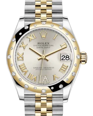 Rolex Lady-Datejust 31 Yellow Gold/Steel Silver Roman Diamond VI Dial & Domed Set with Diamonds Bezel Jubilee Bracelet 278343RBR