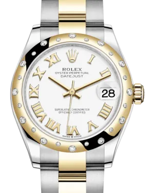 Rolex Lady-Datejust 31 Yellow Gold/Steel White Roman Dial & Domed Set with Diamonds Bezel Oyster Bracelet 278343RBR