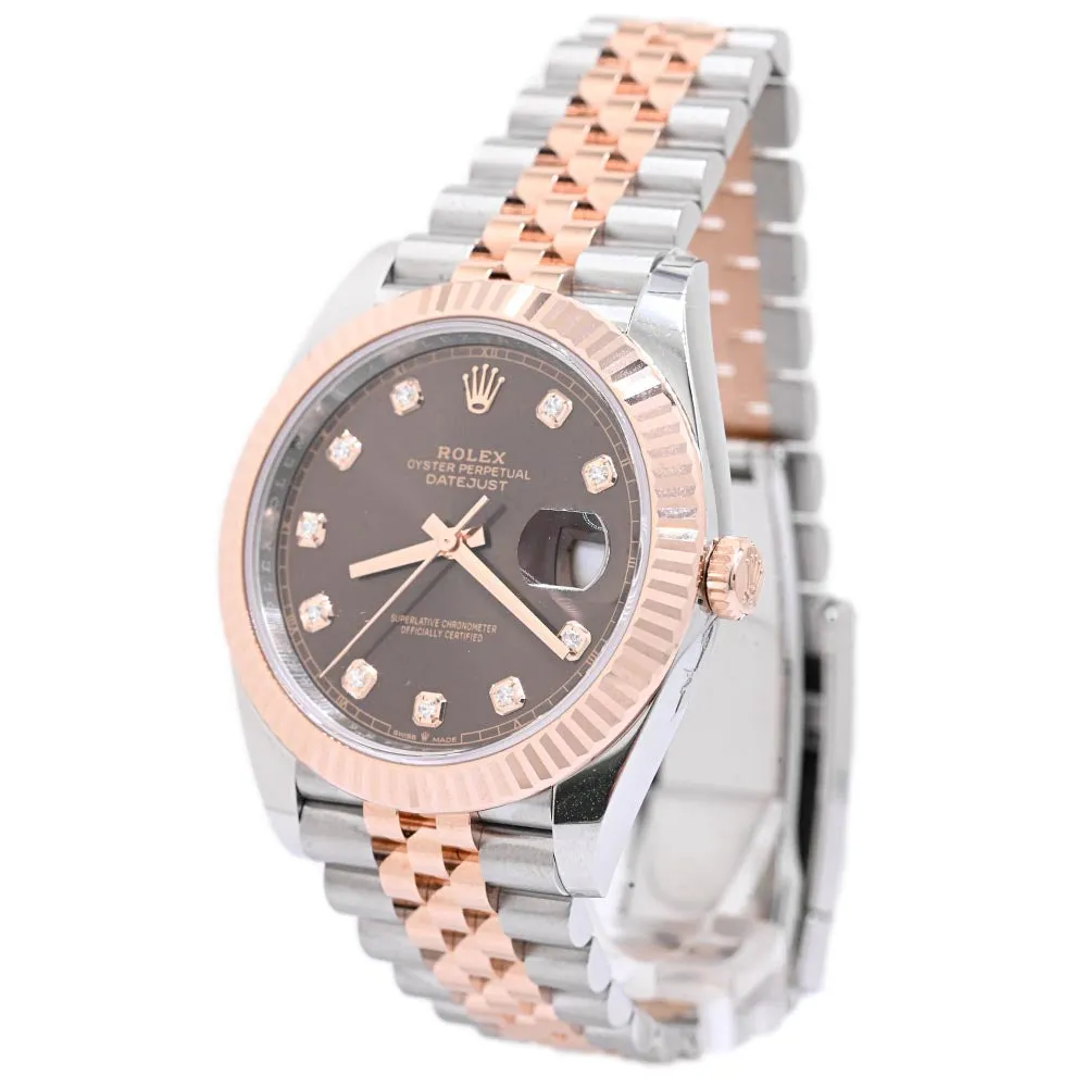 Rolex Men's Datejust Two Tone Rose Gold and Stainless Steel 41mm Chocolate Diamond Dial Watch Reference #: 126331