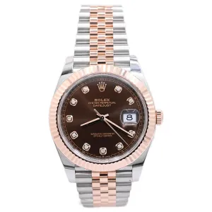 Rolex Men's Datejust Two Tone Rose Gold and Stainless Steel 41mm Chocolate Diamond Dial Watch Reference #: 126331